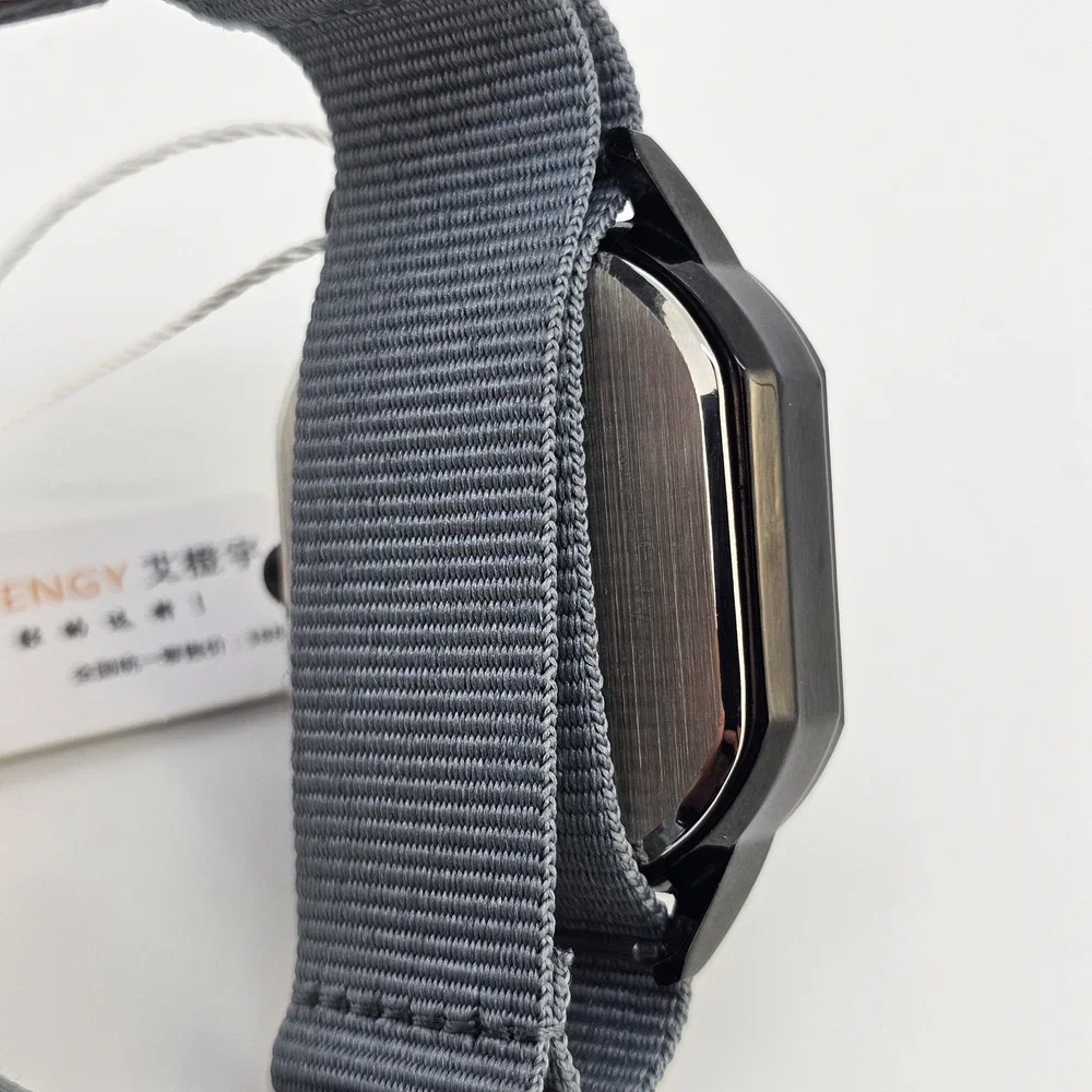 Men's 42MM Watch Black‎ Dial Date Indicator Gray Canvas Band New Battery